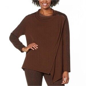 NWT DG2 by Diane Gilman Eco-Point Knit Drape Front Easy Jacket Brown- Size Small